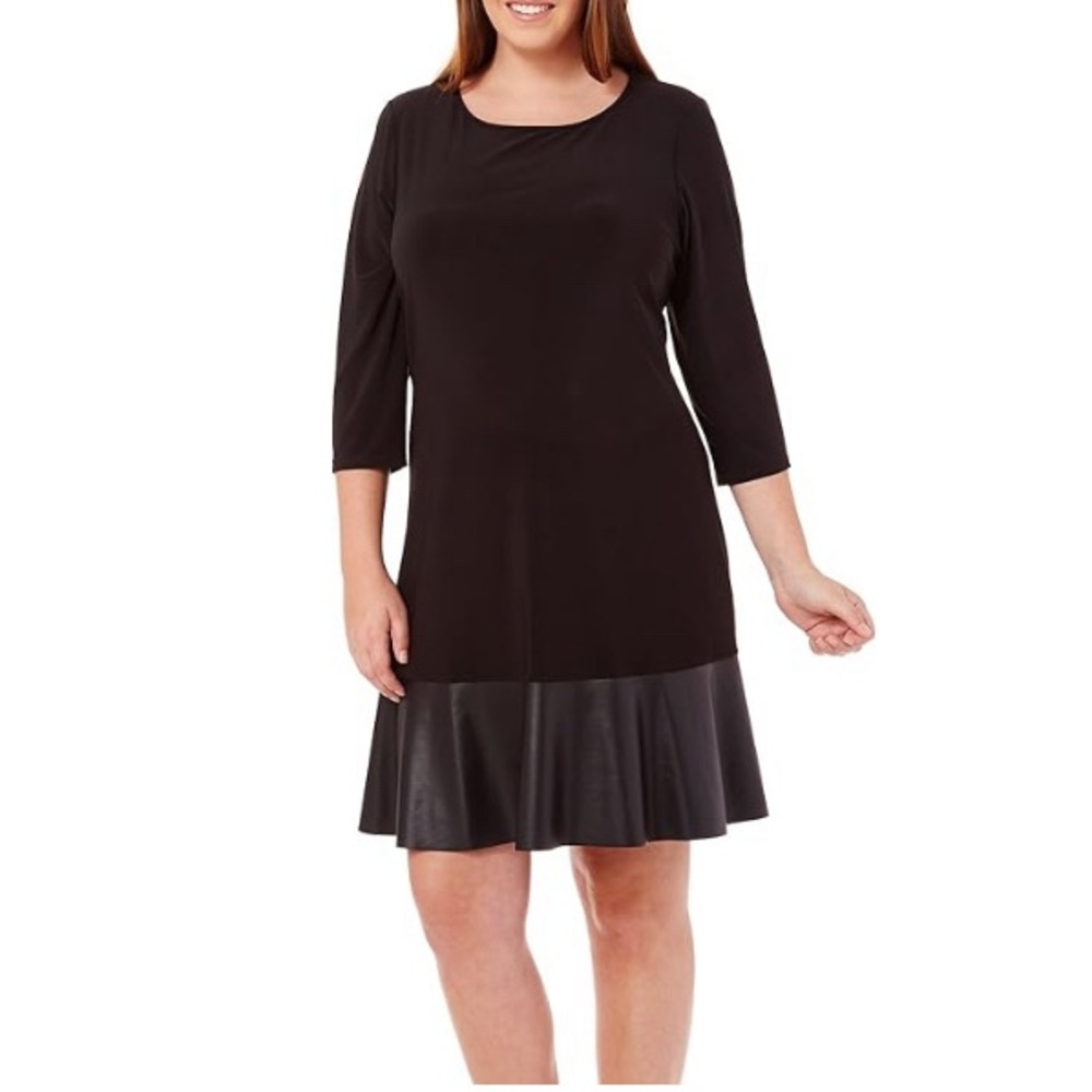 Tiana B Women's Size Small 3/4 Sleeve Knit Swing Dress with Faux Leather Hem New